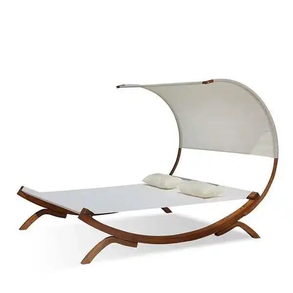 Hamac écru sur pieds bois 2 personnes 195 x 180 cm en textilène BORA BORA