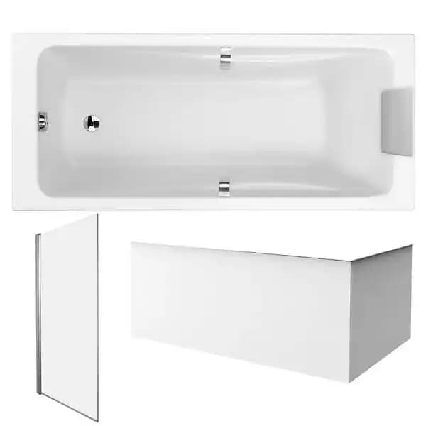 Pack baignoire droite 170 X 70 JACOB DELAFON Odéon up + pare bain 1 volet chromé + tablier en angle + vidage