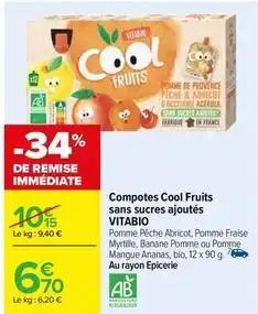 Vitabio - compotes cool fruits sans sucres ajoutés