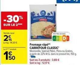 Carrefour - fromage râpé classic