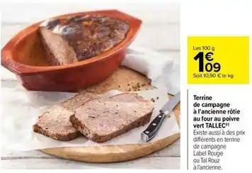Tallec - terrine de campagne à l'ancienne rôtie au four au poivre vert