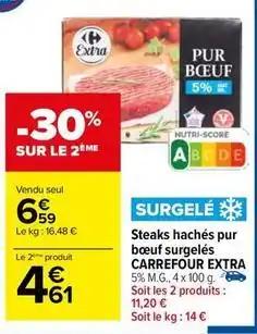 Carrefour - steaks hachés pur bœuf surgelés extra