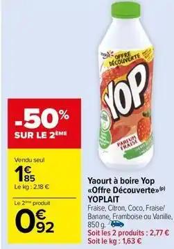 Yoplait - yaourt à boire yop offre découverte