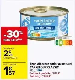 Carrefour - thon albacore entier au naturel classic