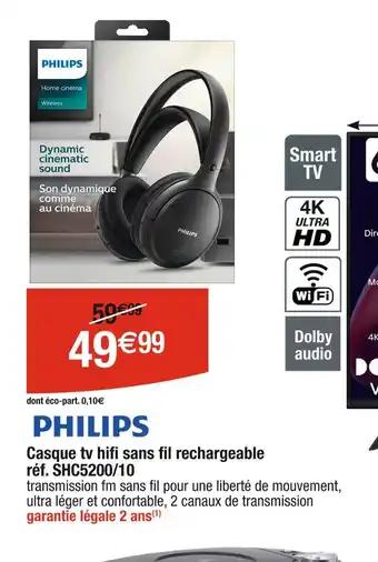 PHILIPS Casque tv hifisans fil rechargeable réf. SHC5200/10