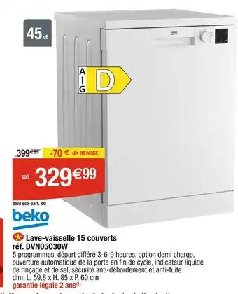 Beko Lave-vaisselle 15 couverts réf. DVN05C30W