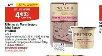 PRUNIER Rillettes du Mans de porc label Rouge