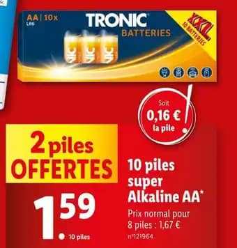 TRONIC 10 piles super Alkaline AA