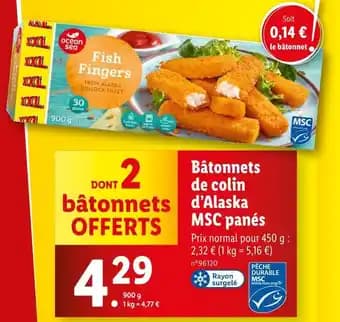 ocean sea Bâtonnets de colin d’Alaska MSC panés