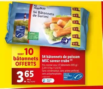nautica 54 bâtonnets de poisson MSC saveur crabe