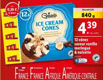 Gelatelli 12 cônes saveur vanille meringue & noisette