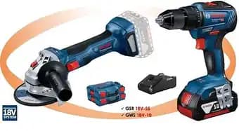 Pack 2 outils 18V (GSR55 + GWS10) + 2 batteries 5Ah + chargeur en coffret L-BOXX - BOSCH