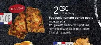 Focaccia tomate cerise pesto mozzarella