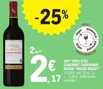 IGP(2) PAYS D'OC CABERNET SAUVIGNON ROUGE "ROCHE MAZET"