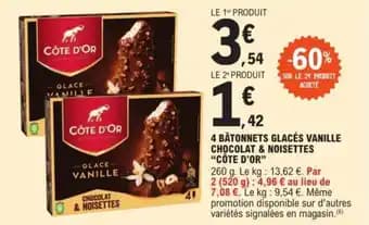 4 BÂTONNETS GLACÉS VANILLE CHOCOLAT & NOISETTES "CÔTE D'OR"