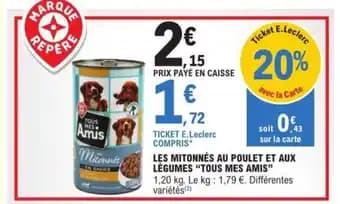 LES MITONNÉS AU POULET ET AUX LÉGUMES "TOUS MES AMIS"
