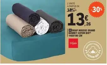 6 DRAP HOUSSE GRAND BONNET COTON BIO(3) 140X190 CM