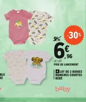 4 LOT DE 2 BODIES MANCHES COURTES BÉBÉ