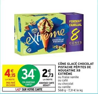 CÔNE GLACÉ CHOCOLAT PISTACHE PÉPITES DE NOUGATINE X8 EXTRÊME