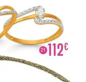 bague oxyde de zirconium, taille 54, or jaune et rhodié 1,25 g