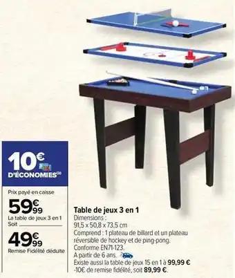 Table de jeux 3 en 1