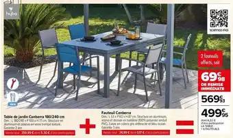 Table de jardin canberra 180/240 cm + fauteuil canberra