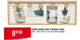 Cadre photo avec 5 pinces cœur