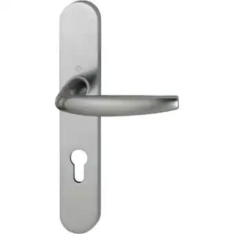 Ensemble sur grande plaque en aluminium anodisé blanc RAL 9016 carré 8 mm Entraxe 92 Ép. porte 68 -77 - ATLANTA - Clé I