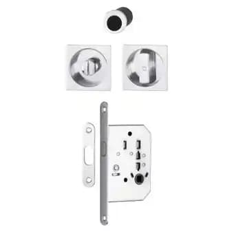 Serrure à condamnation pour porte coulissante intérieure avec manœuvres carré aluminium argent