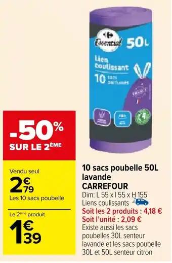 10 sacs poubelle 50L lavande CARREFOUR