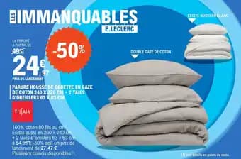 PARURE HOUSSE DE COUETTE EN GAZE DE COTON 240 X 220 CM + 2 TAIES D'OREILLERS 63 X 63 CM