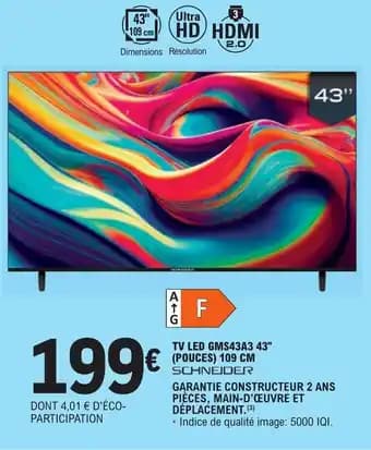 TV LED GMS43A3 43" (POUCES) 109 CM SCHNEIDER