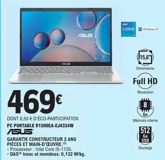 PC PORTABLE R1500EA-EJ4334W ASUS