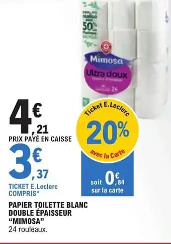 PAPIER TOILETTE BLANC DOUBLE ÉPAISSEUR "MIMOSA"