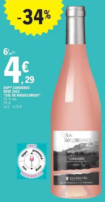 AOP (2) CORBIÈRES ROSÉ 2023 "COL DE ROQUELONGUE"