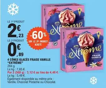 4 CÔNES GLACÉS FRAISE VANILLE "EXTRÊME"