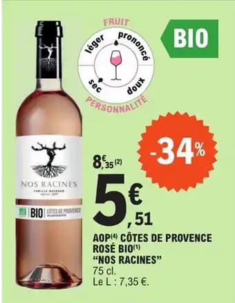 AOP(4) CÔTES DE PROVENCE ROSÉ BIO(¹) "NOS RACINES"