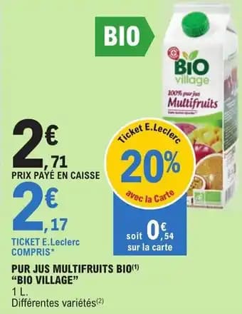PUR JUS MULTIFRUITS BIO(1) "BIO VILLAGE" 1 L.