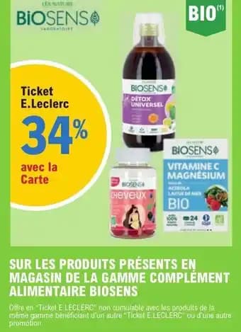 SUR LES PRODUITS PRÉSENTS EN MAGASIN DE LA GAMME COMPLÉMENT ALIMENTAIRE BIOSENS