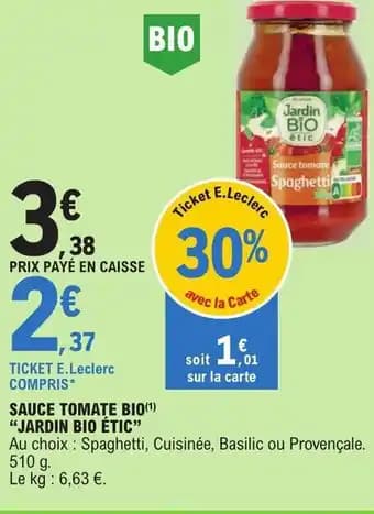 SAUCE TOMATE BIO(¹) "JARDIN BIO ÉTIC"