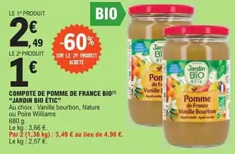 COMPOTE DE POMME DE FRANCE BIO(1) "JARDIN BIO ÉTIC"