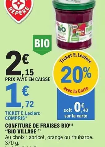 CONFITURE DE FRAISES BIO(1) "BIO VILLAGE "