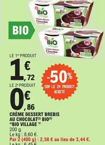 CRÈME DESSERT BREBIS AU CHOCOLAT(2) BIO(5) "BIO VILLAGE "