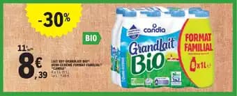 LAIT UHT GRANDLAIT BIO(5) DEMI-ÉCRÉMÉ FORMAT FAMILIAL(1) "CANDIA"