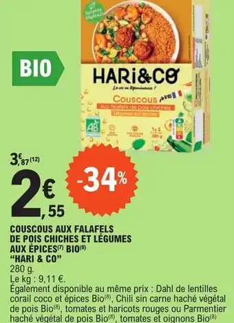 COUSCOUS AUX FALAFELS DE POIS CHICHES ET LÉGUMES AUX ÉPICES (7) BIO(8) "HARI & CO”