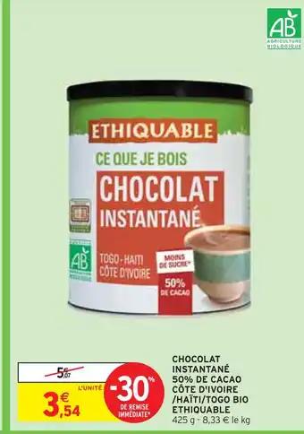 ETHIQUABLE CHOCOLAT INSTANTANÉ 50% DE CACAO CÔTE D'IVOIRE /HAÏTI/TOGO BIO ETHIQUABLE