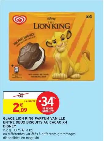 DISNEY GLACE LION KING PARFUM VANILLE ENTRE DEUX BISCUITS AU CACAO X4