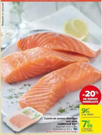 Carrefour - 2 pavés de saumon atlantique avec peau bio