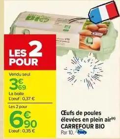 Carrefour - œufs de poules élevées en plein air bio