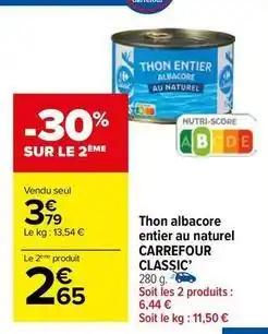 Carrefour - thon albacore entier au naturel classic'